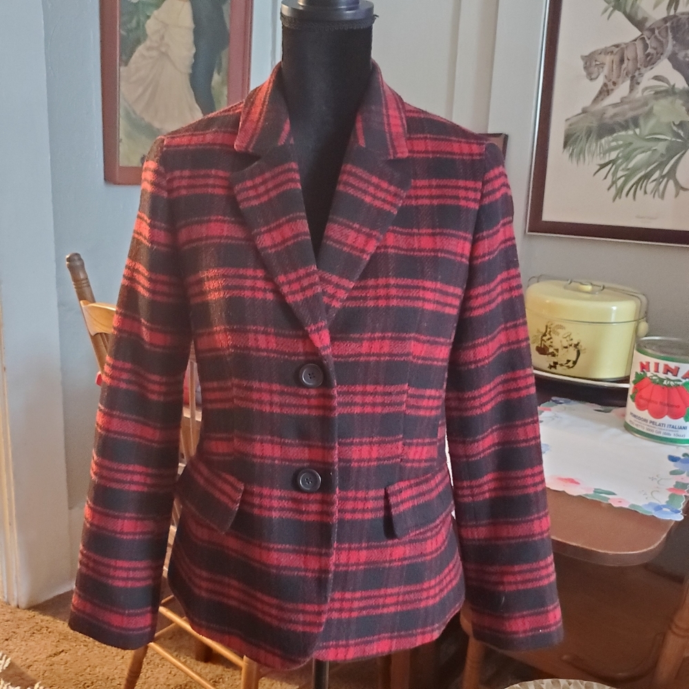 NWOT Talbots Petites Wool Blend Plaid Blazer 6 Petite